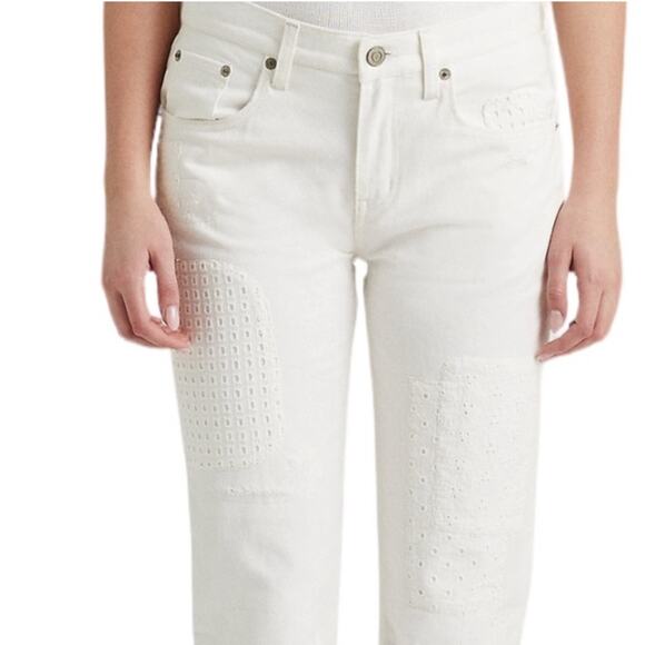 Lauren Ralph Lauren Eyelet Embroidery Relaxed Ankle Jeans White Wash Size 20/20W - Picture 4 of 10